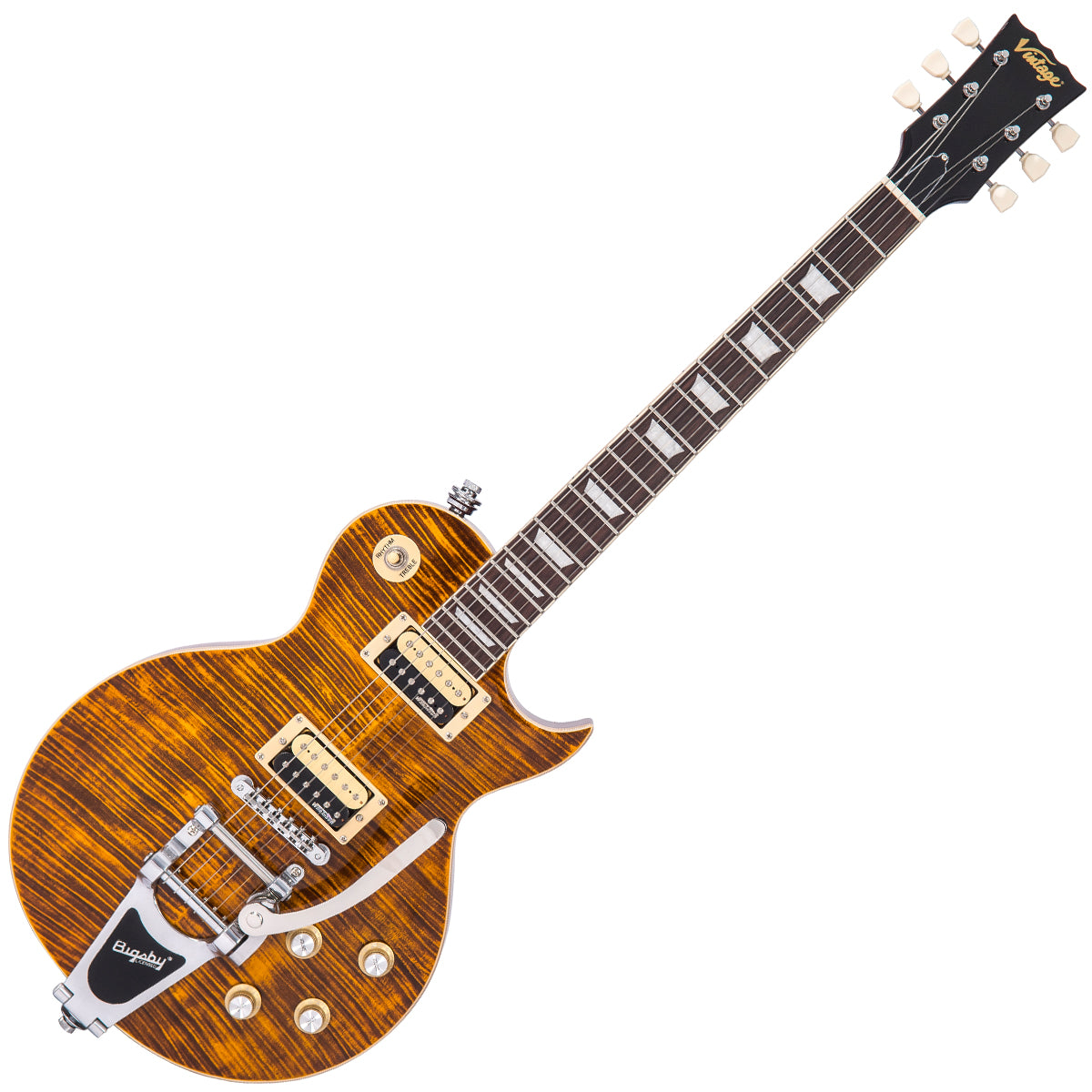 NEW!! Vintage V100 ReIssued Electric Guitar w/Bigsby ~ Flamed Amber ...